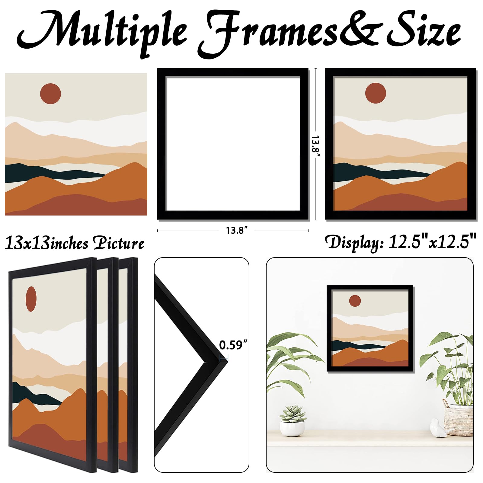 ijuerybai Black 13x13 Picture Frame Set of 3, High Transparent Frame for 13 By 13 Square Photo Collage Canvas Poster Size Wall M